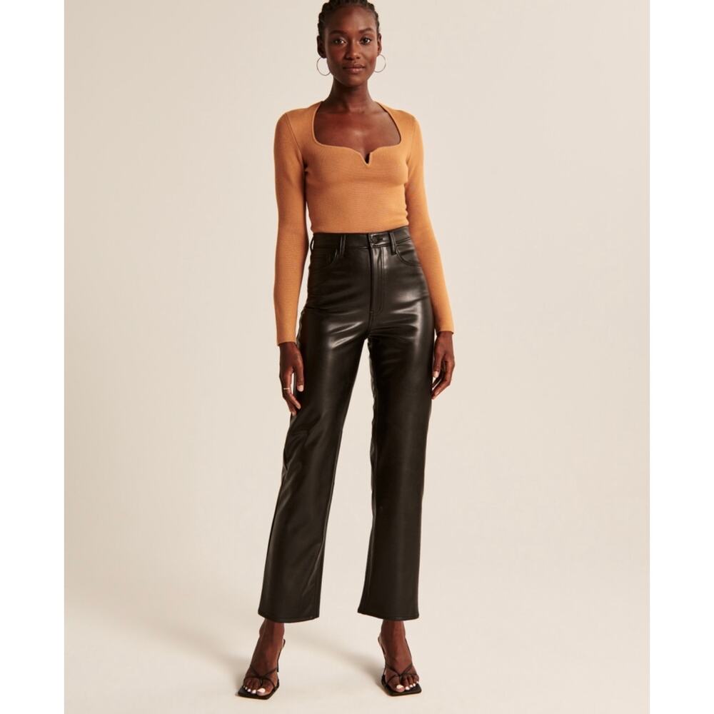 Abercrombie & Fitch Ankle Straight High Rise Vegan Leather Pants in Black 6/28 - Picture 15 of 15